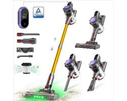 Draadloze stofzuiger, 45 kPa/550 W/50 min steelstofzuiger voor thuis, anti-klitstofzuiger met afneembare accu, led-display, lichte handstofzuiger voor dierenhaar/tapijt/vloer