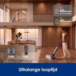 Tineco Floor One S9 Artist Boost Steam Premium - 25.000 KpA - 230 graden stoom - draadloze Vloerreiniger & steelstofzuiger - Stofzuigt en dweilt harde vloeren tegelijkertijd - 60 min accuduur — thumbnail 5