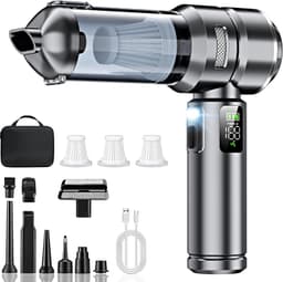 Handstofzuiger draadloos -4-in-1 Auto stofzuiger - Zuigen & Blazen - Kruimeldief - LCD-scherm en borstelloze motor; geschikt voor auto, kantoor en huisdierhaar - Zilver — thumbnail 1