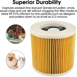 OIMG Patroonfilter - 2 Stuks - nat- en droogfilter - Geschikt voor Karcher WD3/NT18/20/38/1- Geschikt voor HEPA- WD2/MV2/3 stofzuiger katoen - geel — thumbnail 4