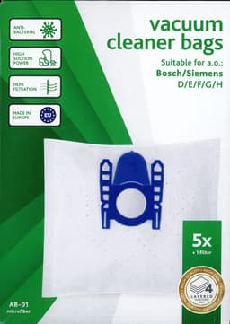 Vacustock stofzuigerzakken 5 stuks - Geschikt voor BOSCH - Siemens D/E/F/G/H/ - AB-01 - Micro Fiber High Quality — thumbnail 1