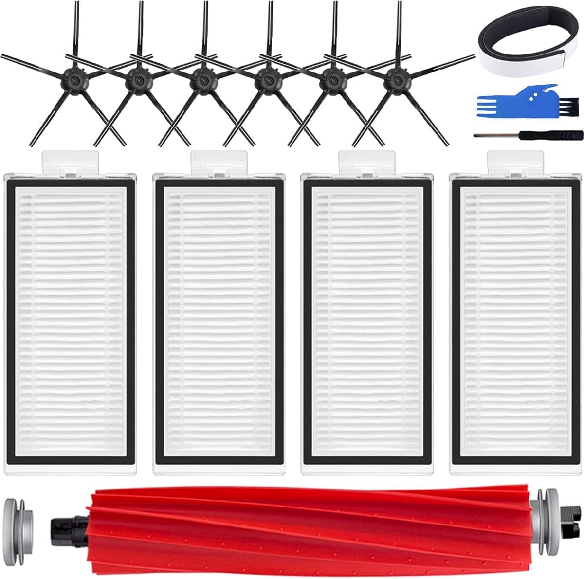 Accessoireset geschikt voor Xiaomi Roborock Q7 / Q7+ / Q7 Max / Q7 Max+ stofzuiger, reserveonderdelen 1 hoofdborstel, 6 zijborstels, 4 HEPA-filters, 1 reinigingsborstel, 1 schroevendraaier, 1 bumper — afbeelding 1