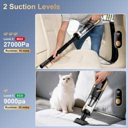 Draagbare Auto Stofzuiger - Handstofzuiger Reiniger - Auto Interieur Reinigen - 4-in-1 Multifunctioneel - 27000 Pa - Zwart — thumbnail 4
