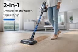 Steelstofzuiger met Dweilfunctie - Draadloze Stofzuiger Kruimeldief - Huis Schoonmaken - 30K Pa Zuigkracht - 60 Minuten - Zwart — thumbnail 5