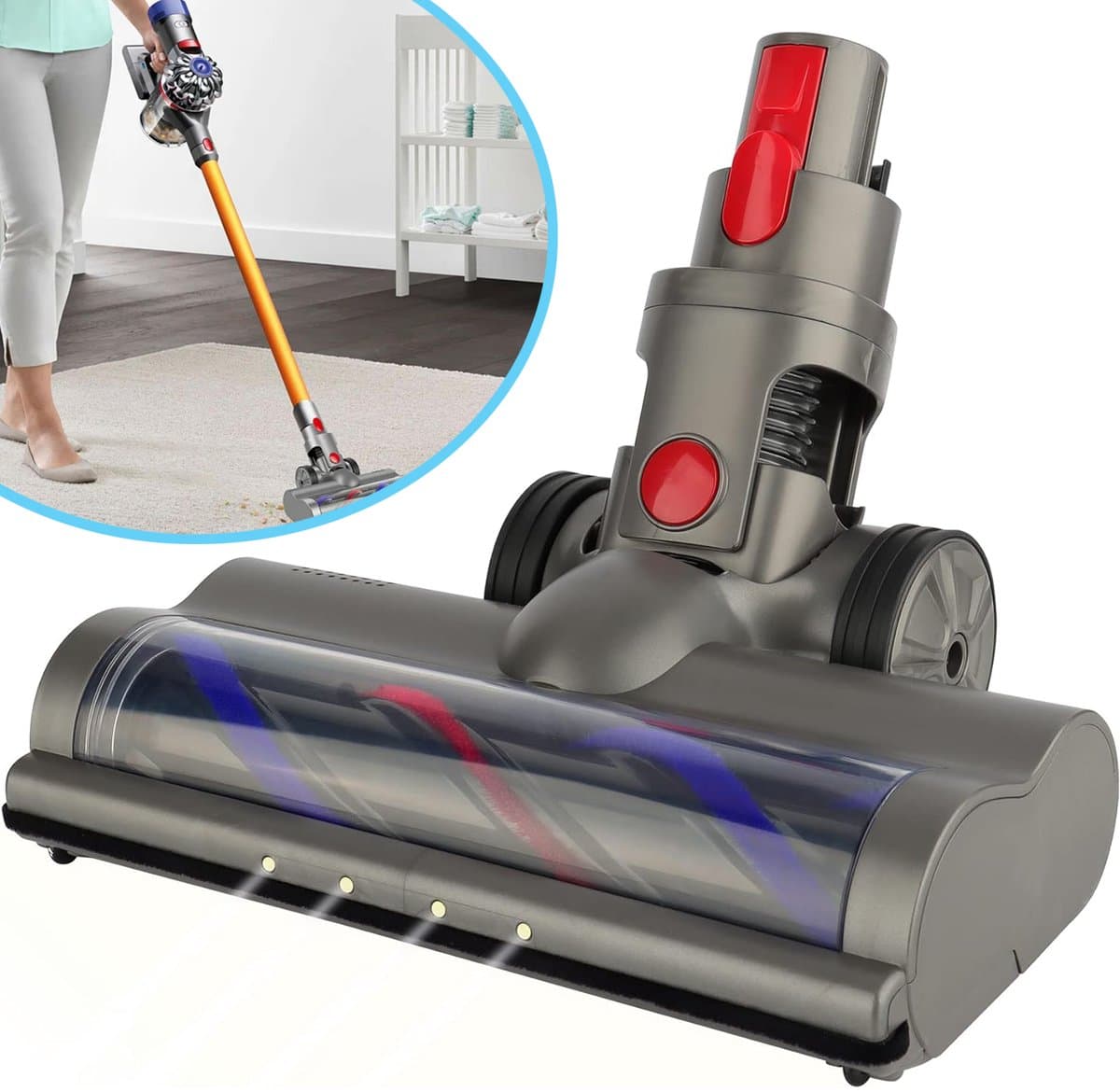 Vervangende Reinigingskop Voor Stofzuiger - Vloerborstelkop Met Led-Verlichting En Zachte Roller - Voor V11 V10 V8 V7 Draadloze Stofzuiger — afbeelding 1