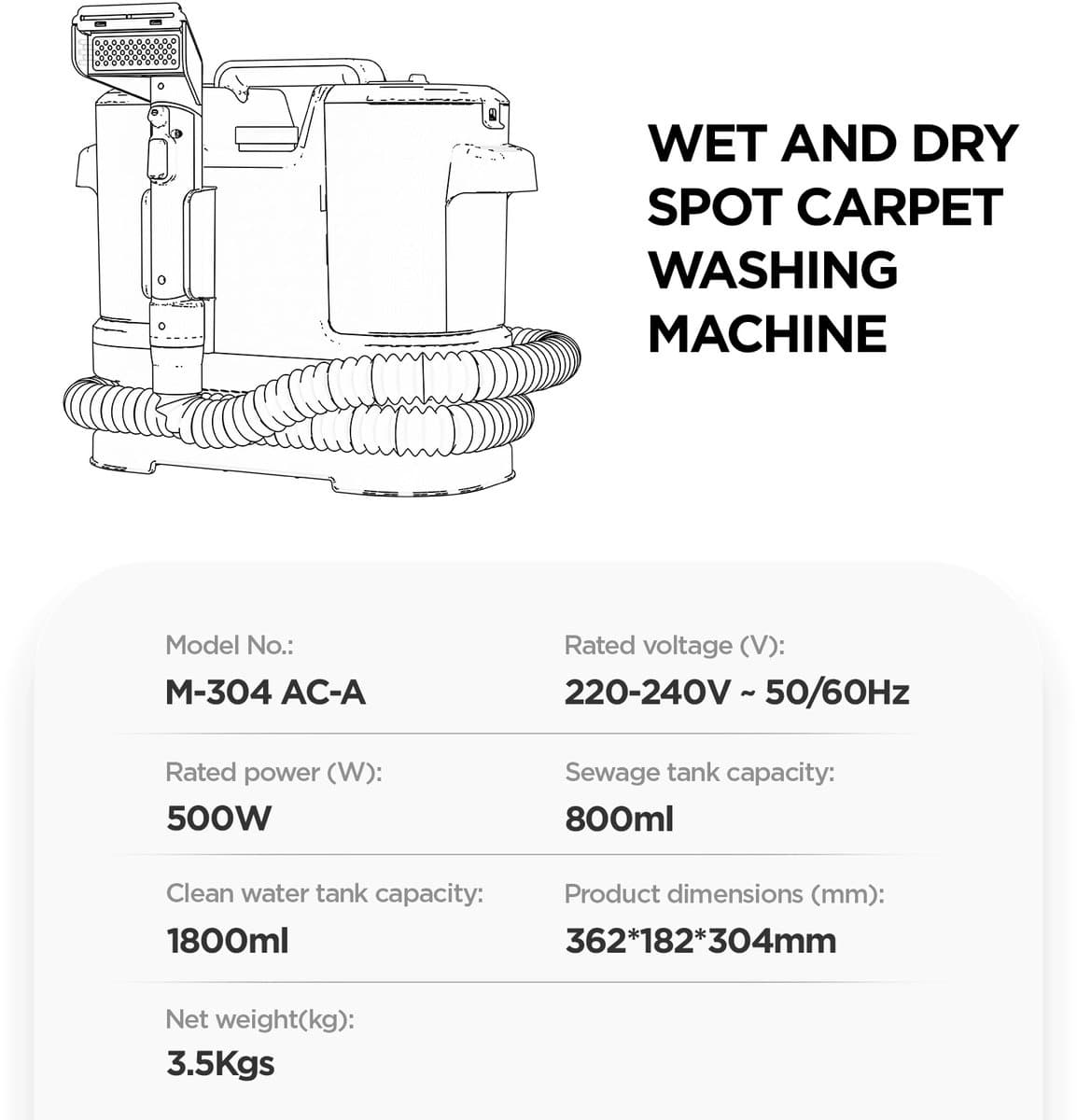 Handstofzuiger - 500W - 12Kpa Zuigkracht - Nat En Droog - 1800ml Reservoir - Voor Tapijt En Slaapbank — afbeelding 1