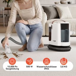 Draagbare Tapijtreiniger en Bekledingsreiniger – 500W, 15kPa, 1,6 L Schoonwatertank, 1,25 L Vuilwatertank – Vlekkenreiniger voor Bank, Tapijt, Matras en Auto-interieur — thumbnail 3