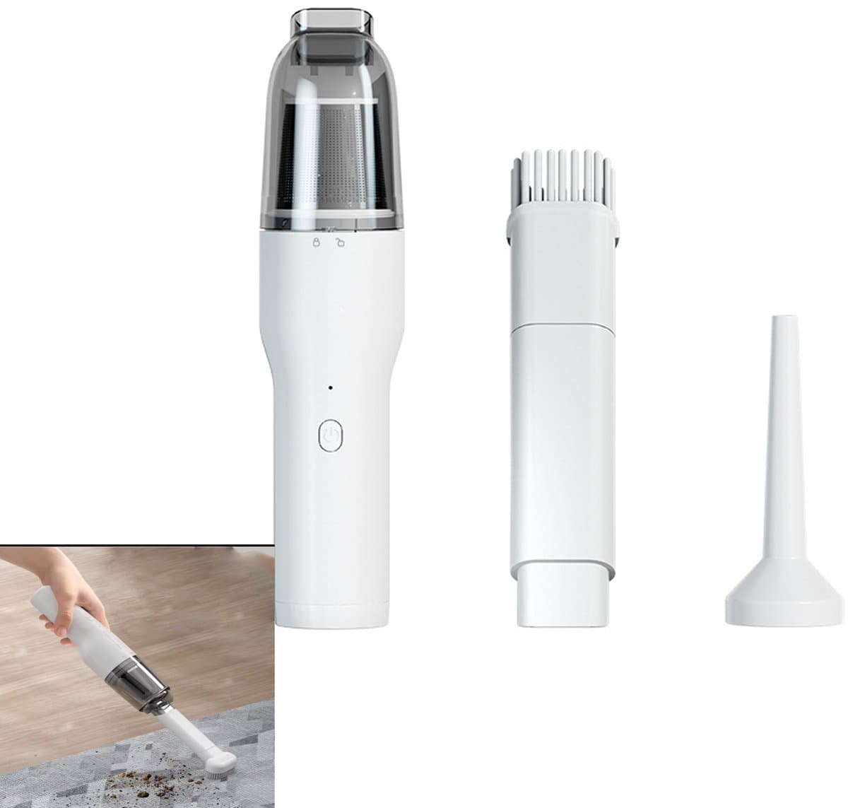 KZQ Stille handheld stofzuiger - USB oplaadbaar en draagbaar - Geschikt voor auto kantoor en kleine ruimtes - Compact en gebruiksvriendelijk - WIT — afbeelding 1
