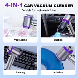 Mini autostofzuiger - Draagbare reiniger - Auto kantoor thuis - 4-in-1 functie - 22000PA 6000mAh - Zilver paars — thumbnail 5