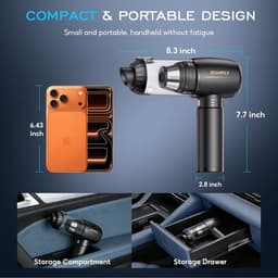 SnelShoppen - Handheld Stofzuiger Draadloos 25000 Pa 4-in-1 Mini Stofzuiger met LED Licht, Krachtige Accu, Ideaal voor Auto, Keuken, PC en Sofa — thumbnail 5
