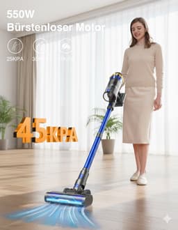 UltraClean 550W Draadloze Accustofzuiger – 45.000 Pa Super Zuigkracht – 1,6L Stofcontainer – 65 Min. Batterijduur – Anti-Klit Borstel – 8-Laags HEPA Filtratie – Zelfstaand & Wandlaadstation – LED Display – Voor Dierenhaar & Tapijt — thumbnail 4
