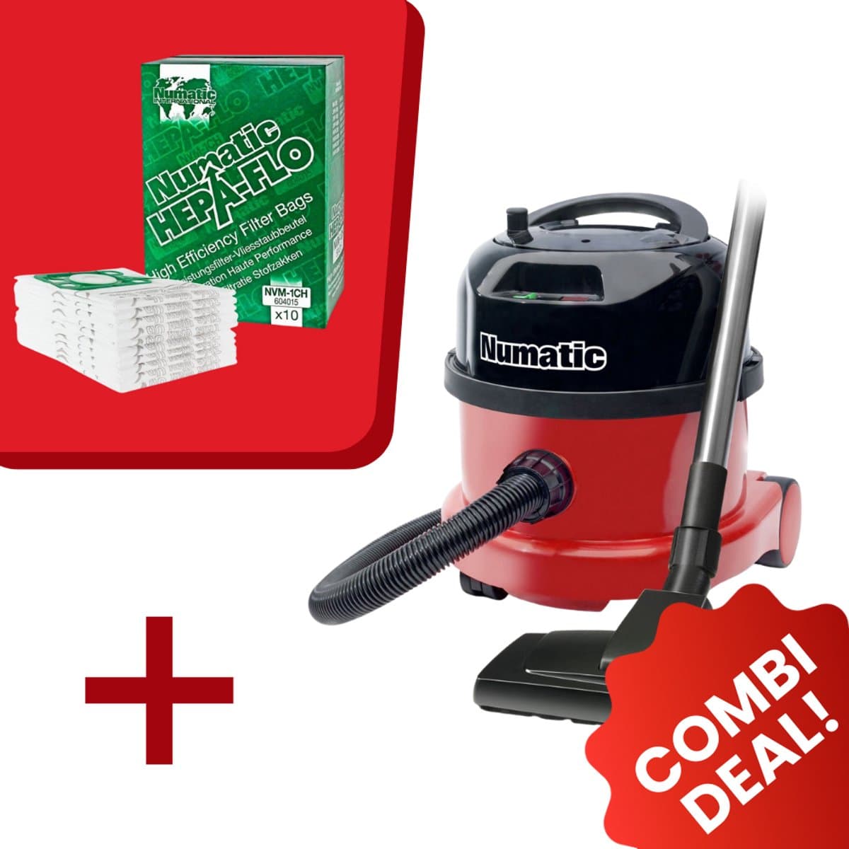 Numatic - Stofzuiger PPR240-11 - Rood - Inclusief 10x Stofzuigerzak NVM-1CH Hepa — afbeelding 1