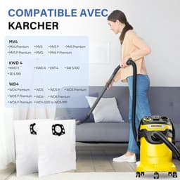 12 stuks KFI 487 Filterzakken – Vervangingszakken voor Kärcher WD4/WD5/WD6 & MV4/MV5/MV6 Serie | Geschikt voor Modellen WD4.000 t/m WD5.999 | Onderdeelnr. 2.863-006.0 — thumbnail 4