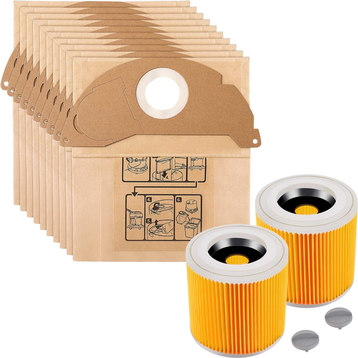 Accessoirespakket voor Karcher WD2 MV2 A2000 A2003 A2064 A2099 - Vervanging Stofzuigerzak 6.904-322 [Set 10] Vervanging Filter 6.414-552.0 [Set 2] — afbeelding 1