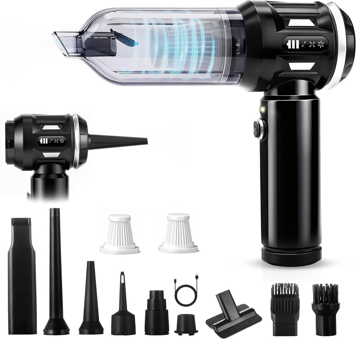 NETTLIFE - Kruimelzuiger - Handstofzuiger - Accu Mini Stofzuiger Draadloos - 25000Pa - 4-in-1 Autostoofzuiger - 3 standen - Draagbare stofzuiger - voor auto Huishouden Dierenharen - Zwart — afbeelding 1