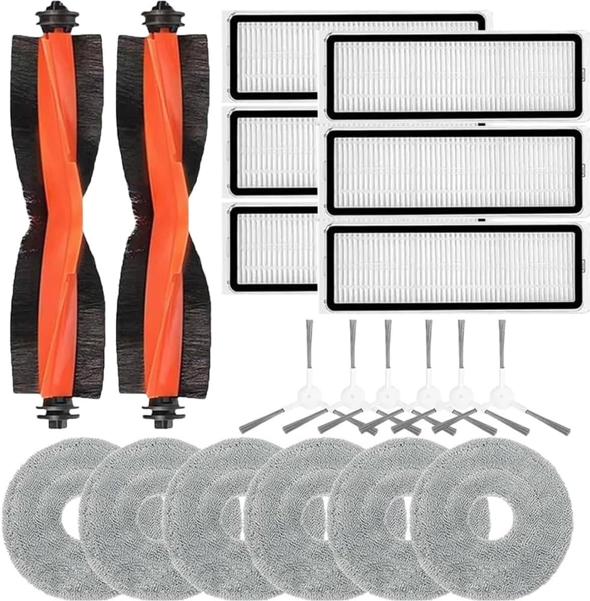 Accessoiresset - 20-delige - Geschikt voor Xiaomi X20+ X10+ X10 PLUS Robotstofzuiger - 2 Hoofdborstel, 6 Dweilpads, 6 Zijborstels, 6 Filters — afbeelding 1