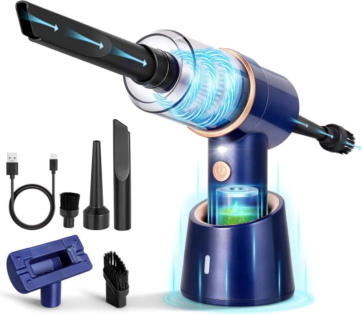 Sander Shop Draadloze Handstofzuiger, 3-in-1 Elektrische Persluchtstofzuiger, Oplaadbare Mini-stofzuiger, Stofzuiger Voor Huisdierenhaar en Autoreiniging (Blauw) — afbeelding 1