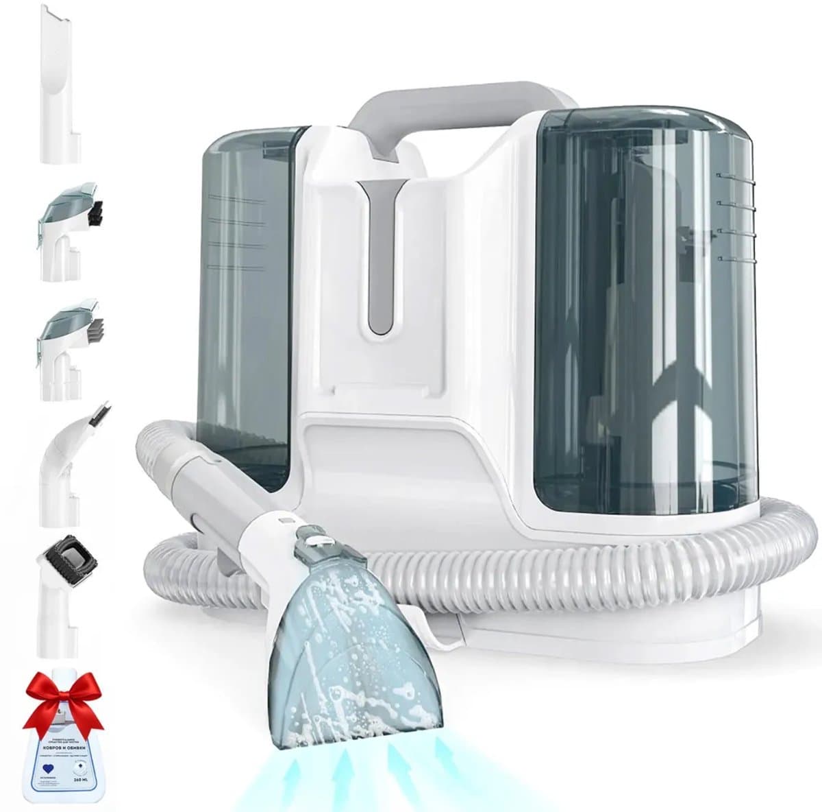Wasstofzuiger - 450W krachtige motor - Met reinigingsmiddel - Voor tapijten, trappen, sofa, auto en dieren - Zelfreinigend - Met accessoires — afbeelding 1
