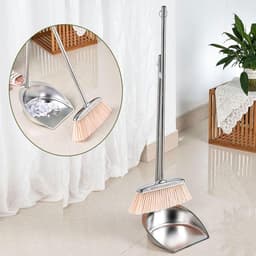 Bezem met Stoffer - Stoffer en Blik - Binnen Veegwerk - Roestvrijstalen Stoffer - 35.4 Inch Steel - Zilver — thumbnail 5
