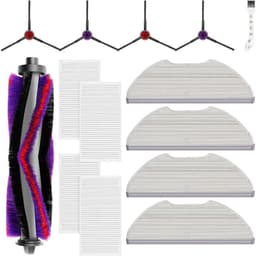 Geschikt voor de Eureka E10s robotstofzuiger zijn veertien accessoires verkrijgbaar, waaronder een hoofdborstel, vier HEPA-filters, vier reinigingsdoeken en vier zijborstels. — thumbnail 1