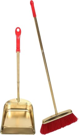 Bezem Stofblik Set - Huishoudelijke Reiniging - Vloeren Schoonmaken - Staande Stofpan - 94 cm Hoogte - Goudkleurig — thumbnail 1
