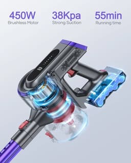 Steelstofzuiger - Vacuum Cleaner - Draadloze Stofzuiger- Kruimeldief Snoerloos - 450W - 38Kpa Zuigkracht - Handstofzuiger - met Touchscreen en 1.5L Stofreservoir - voor Tapijt, Vloer & Auto — thumbnail 4