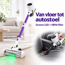 Steelstofzuiger Draadloos 500W - 18.000 Pa - 2-in-1 Kruimeldief - Groene LED - HEPA-filter - Zonder Zak - Wit/Paars — thumbnail 1