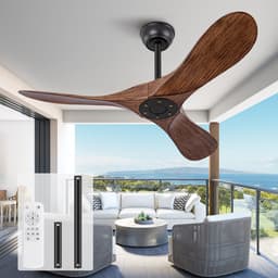 COVREO Plafondventilator zonder licht, 6 snelheden – Stille omkeerbare DC-motor – Binnen/buiten – 42 inch – Zwart/walnoot — thumbnail 1