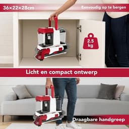 JCP® Vlekkenreiniger - Draagbare Wasstofzuiger - Dubbele Watertanks - Rood - 26cm x 25cm x 26cm — thumbnail 3
