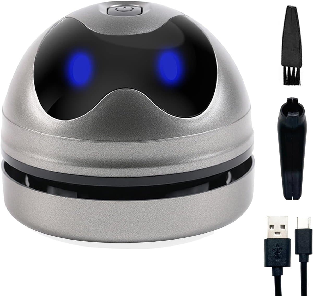 KZQ Stille mini bureaustofzuiger met USB-C opladen - Draagbare palmstofzuiger voor kruimels zaadjes haren en kunststofdeeltjes - Laag geluidsniveau en schattig ontwerp - Grijs — afbeelding 1