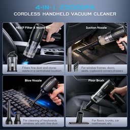 SnelShoppen - Handheld Stofzuiger Draadloos 25000 Pa 4-in-1 Mini Stofzuiger met LED Licht, Krachtige Accu, Ideaal voor Auto, Keuken, PC en Sofa — thumbnail 3