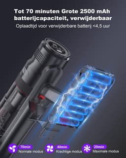 RFWR® Draadloze Steelstofzuiger met 48000Pa Zuigkracht en 70 Minuten Duur voor Tapijten en Harde Vloeren — thumbnail 3