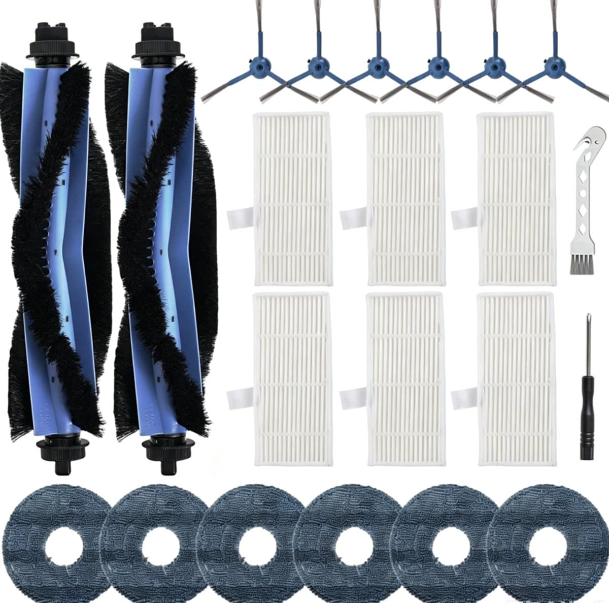 22 stuks reserveonderdelen voor Eufy Omni C20 stofzuiger - accessoireset met 2 hoofdborstels, 6 zijborstels, 6 dweilmoppen, 6 filters, 1 reinigingsborstel, 1 schroevendraaier — afbeelding 1