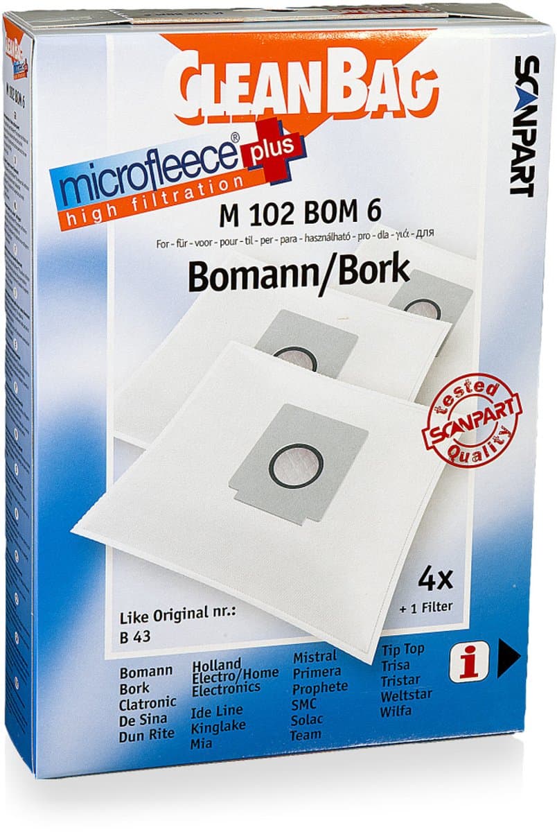 CleanBag stofzuigerzakken 4 stuks - Geschikt voor Bestron DVC1200S - Bomann CB917 - Bork - Dirt Devil Energy - B43 D00012 - Inclusief 1 filter - Alternatief — afbeelding 1