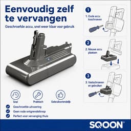 SQOON® Accu geschikt voor Dyson V11 stofzuiger zonder rode knop - 25,2V 4,0Ah - gelijk aan 970145-06 — thumbnail 2