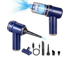 3-in-1 Draadloze Handstofzuiger met Persluchtblaasfunctie, Oplaadbare Mini Stofzuiger Basismodel Blauw voor Huisdierenhaar en Autoreiniging