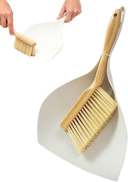 Mini Stoffer Blik - Handbezem Set - Kruimels Opvegen - Houten Handvat - Compact Formaat - Natuurlijk — thumbnail 1