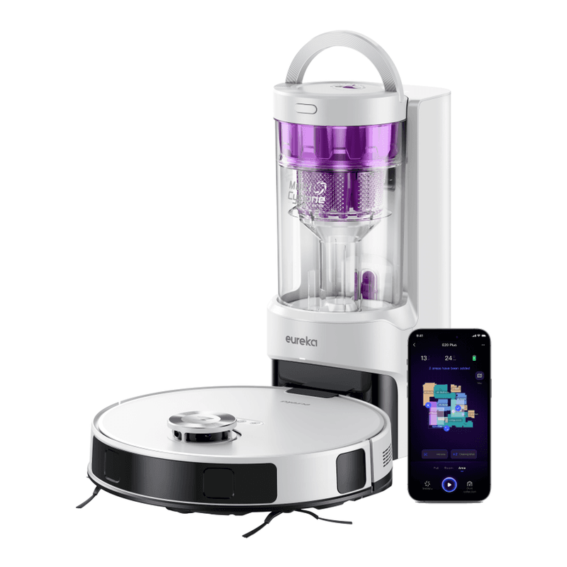 Eureka E20 Plus robotstofzuiger met 8000 Pa zuigkracht, DuoDetect AI 3D obstakelvermijding, anti-haarverwaringsborstel, 45 dagen stofreservoir, app-bediening, ideaal voor huisdierenhaar en harde vloeren — afbeelding 1