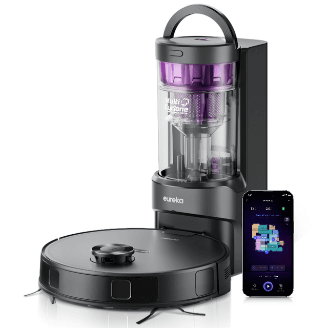 Eureka E20 Plus robotstofzuiger met 8000 Pa zuigkracht en zelflegend station, anti-wikkelfunctie, 3D-obstakelvermijding, 180 minuten looptijd, DuoDetect AI, zwart