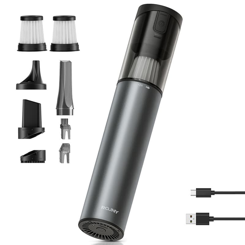 ROUNY Handheld mini draadloze stofzuiger, behuizing van aluminiumlegering, borstelloze 2-snelheden stofzuiger en blazer, Type-C opladen, wasbaar HEPA-filter voor auto- en huisreiniging, Xs Pro — afbeelding 1