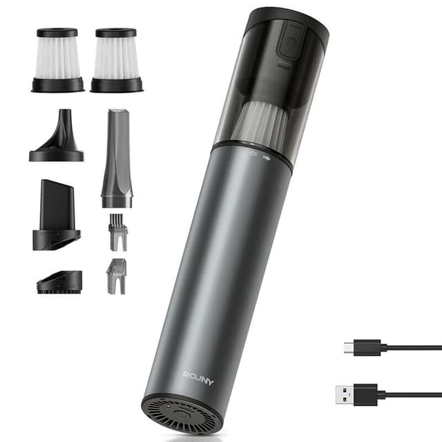 ROUNY Handheld mini draadloze stofzuiger, behuizing van aluminiumlegering, borstelloze 2-snelheden stofzuiger en blazer, Type-C opladen, wasbaar HEPA-filter voor auto- en huisreiniging, Xs Pro