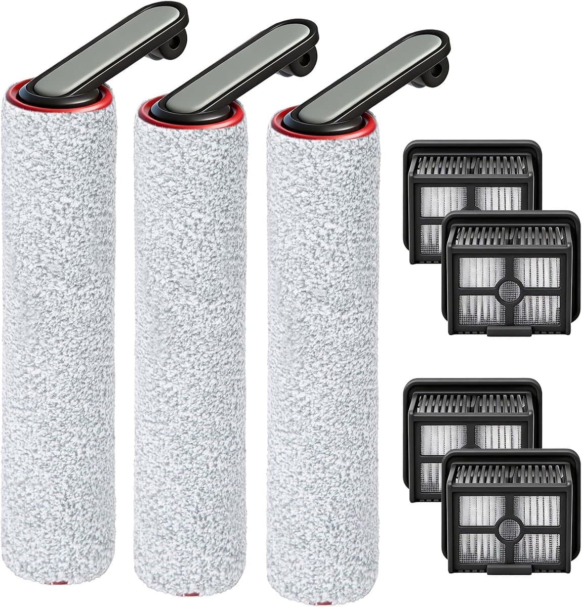Vervangingsset met rolborstels en filters Geschikt voor de draadloze nat- en droogstofzuigers Dreamame H12 Pro, H12 Dual en G10 Pro, inclusief 3 rolborstels en 4 filters. — afbeelding 1