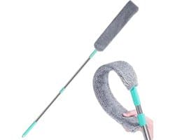 Microfiber Stofwisser - Stofverwijderaar Plumeau - Huishoudelijk Schoonmaken - Buigbare Platte Kop - Uitschuifbare Steel - Grijs