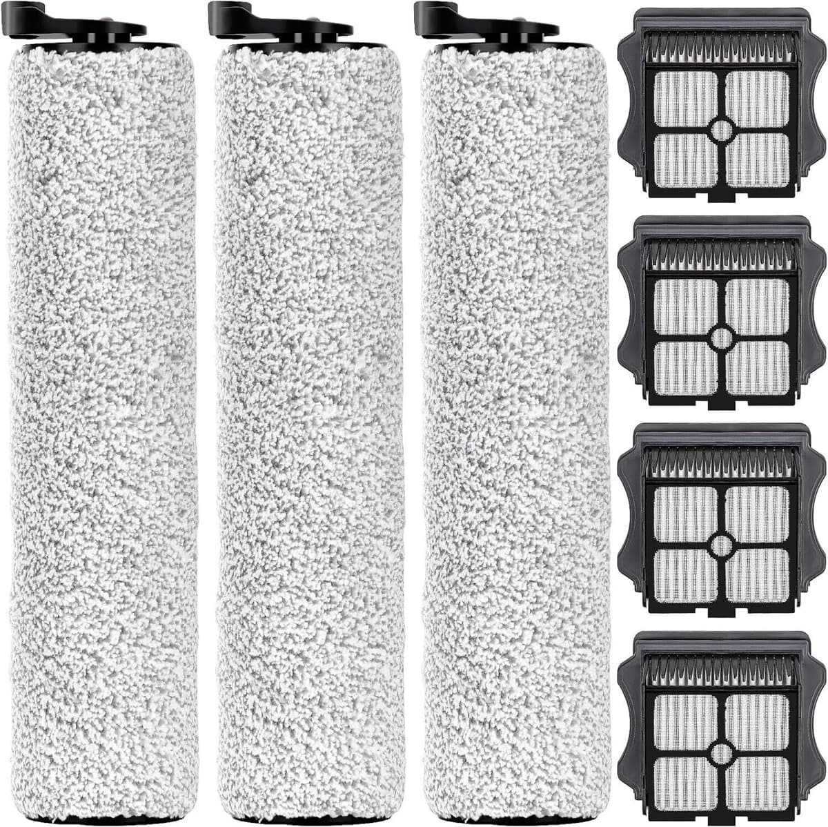 Vervangende rolborstels en filters geschikt voor Tineco Floor One S3/iFloor 3 draadloze nat- en droogstofzuiger. De reserveonderdelenset bevat 3 rolborstels en 4 filters. — afbeelding 1