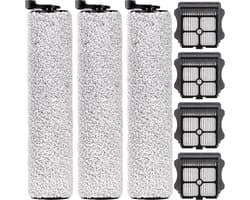 Vervangende rolborstels en filters geschikt voor Tineco Floor One S3/iFloor 3 draadloze nat- en droogstofzuiger. De reserveonderdelenset bevat 3 rolborstels en 4 filters.