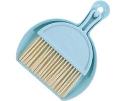 Mini Bezems Stoffer - Reinigingsset - Bureau Schoonmaken - Compact Ontwerp - 18 cm Bezem - Blauw