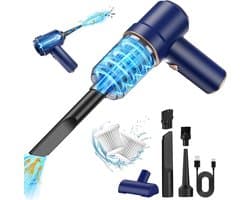 Mini-Handstofzuiger - Blauw - Draadloos - 15.000 PA - Voor Auto en Huis