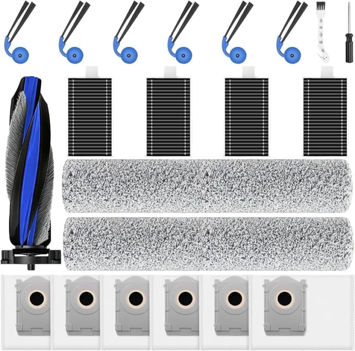 21-delige accessoireset voor Ecovacs Deebot T90 Omni / T90 Pro Omni / T90 Max Pro / X12 Pro Omni – hoofdboorstel, dweilen, filters, stofzakken en zijborstels — afbeelding 1