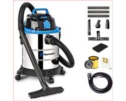 3-in-1 Nat- en Droogzuiger met Blaasfunctie en Stopcontact voor Elektrisch Gereedschap, 1250 W, 18 kPa, 20 L RVS Tank, voor Werkplaats, Garage en Auto