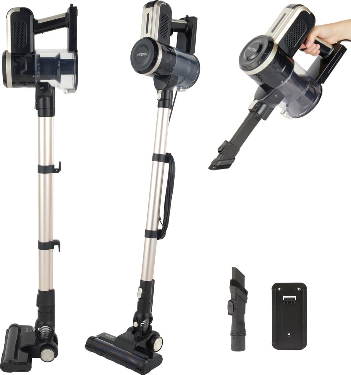 Petra Turbo-stofzuiger – stofbak van 600 ml, kan worden omgezet in een handheld-unit, gemotoriseerde LED-vloerborstel, inclusief 2-in-1 spleetzuigmond en borstel, reserve HEPA-filter, 600 W, opbergruimte voor voedingskabels van 6 m — afbeelding 1